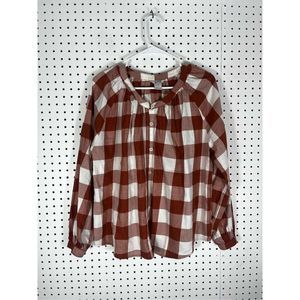 Women's Red and White Checkered Top